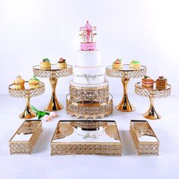 Other Bakeware 4-9pcs Crystal Metal Cake Stand Set Acrylic Mirror Cupcake Decorations Dessert Pedestal Wedding Party Display Tray 286a
