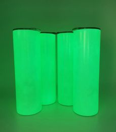 sublimation straight luminous bottle 20oz cylinder glow in the dark stainless steel insulated thermos fluorescence white blank hea1145936