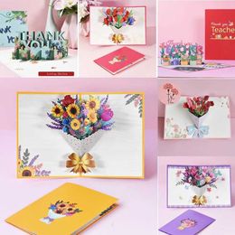 Gift Cards Greeting Cards 3D Bouquet Card Gift for Mothers Day Mom Wife Teachers Day Pop up Flower Greeting Card Get Well Sympathy All Occasions WX5.22