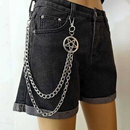 Waist Chain Belts Silver Double Layer Chain Pentagon Keychain Womens Fashion Punk Hip Hop Trouser Jeans Belt Chain Party Jewelry Q240523