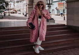 Lugentolo Sweater Women Cardigan Knitted Hooded Long Solid Longsleeved Paragraph Autumn and Winter New 5 Colour Plus Size 5XL SH192998196