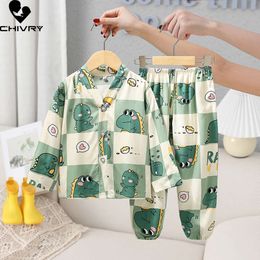 Novos 2023 crianças meninos meninos pamas cartoon de moda de moda de manga longa blusa com calças Baby Summer Casual Sleepwearwear Homewear