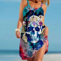 Casual Dresses Gothic Horror Skull Print Women Dress Vintage Ghost Halloweeen Vestido 3D Sleeveless Beach Camisole Hawaiian Black