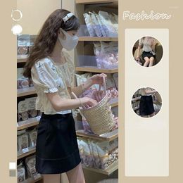 Work Dresses Two-piece Suit Summer Korean Light Mature Bubble Sleeve Shirt Sweet Desire Wind Imperial Tops High Waist Half Skirt