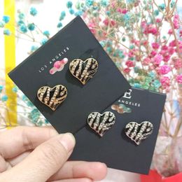 Stud Earrings Enamel Heart For Women Leopard Love Couple Gifts Trendy Korean Simple Cute Cubic Zircon Jewellery Accessories