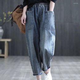 Women's Jeans Boyfriend Retro Women High Waist Harem Pants Loose Stretch Plus Size Pockets Denim Mujer C449