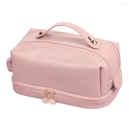 Cosmetic Bags PU Leather Storage Bag Double Zipper Makeup Case Pouch Soft Large Capacity Fashion Portable Simple Casual For Gym Fitness