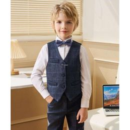 Kids Formal Birthday Party Tuxedo Set Flower Boys Wedding Suit Children Photograph Dress Child Performance Dance Show Costume 034184