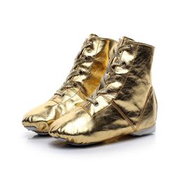 New Soft Glitter PU Leather Shiny Men Women Kids Sports Jazz Dance Shoes Lace Up Dancing Boots Golden Sliver Sneakers