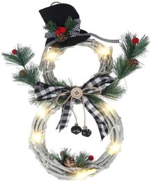 Christmas Wreath LED Front Door Wreaths Snowman Artificial Wreaths with LED Fairy String Lights Bow Pine Cones Red Berries Plaid B8713891