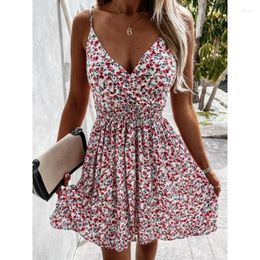 Casual Dresses Summer Woman Print Dress Fashion Sling V-neck Floral Beach Sexy For Elastin Tunic Sleeveless Vestidos Mujer