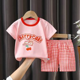 Clothing Sets Clothing Sets Childrens Summer Cotton Short Sleeve Set Korean Baby Clothing Boys and Girls Cute Cartoon Rabbit Dinosaur Monkey T-shirt WX5.23