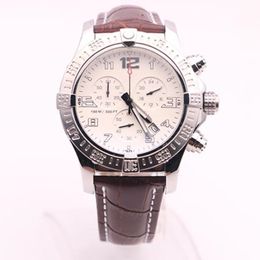 DHgate selected supplier watches man seawolf chrono white dial brown leather belt watch quartz battery watch mens dress watches 263c