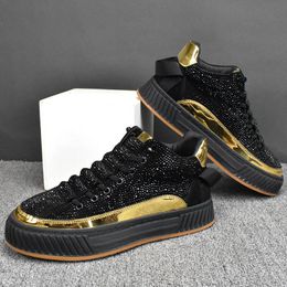 NEW Full diamond men's shoes new trend rhinestone casual fashionable thick soles inside elevating board shoes tenis hombres A8
