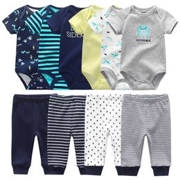 Nyfödda presentkläder set baby pojke födda kläder 6st bodysuit+4st byxor outfit småbarn flicka kostym spädbarn pama ren bomullsuppsättningar l2405
