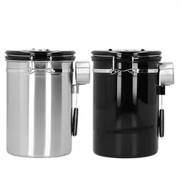 Storage Bottles 1.8L Coffee Beans Canister With Exhaust Valve Stainless Steel Sealing Container Spoon For Home Kitchen Accessory