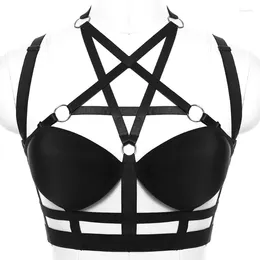 Bras Sets Pentagram Harness Body Cage Bra For Women Black Elastic Adjust Bondage Bralette Strappy Tops Pastel Goth Harajuku Lingerie Dance