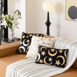 Pillow Gold Moon Star Cover Soft Velvet White Black 45x45cm 30x50cm Home Decoration For Living Room Sofa Couch