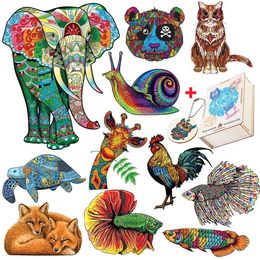 Puzzles Fabulous Wooden Animal Jigsaw Puzzles For Adults Kids Elegant Shape Animal Brain Game Elephant Fox Cat Intellectual Toy Gifts Y240524