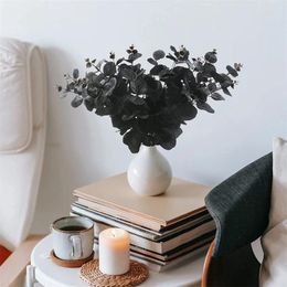 Decorative Flowers Artificial Eucalyptus Flower Silk Black Leaf Faux Greenery Silver Bushes Plants For Wedding Bouquet Party Diy Home Craft