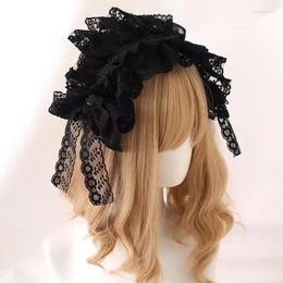 Hair Accessories Japanese Sweet Lolita Black Lace Bonnet Headwear Retro Princess Band Girl Bow Clip Headbands A3568