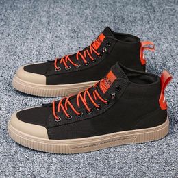 Casual Shoes Black Men Canvas Breathable Non-slip Vulcanised For Man Lace-up Comfortable Men's High Top Sneakers