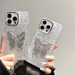 Luxurious Metal Ring Butterfly Bracket Glitter Phone Case For iPhone 15 Pro Max 14 13 12 11 Xs Max XR Samsung Shockproof Scratch Proof Dirt-resistant Protector Cover