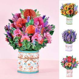 Vases Flowers Greeting Cards Tulip Sunflower Ornaments Pops-up Bouquet 3D Flower Card Paper Tropical Bloom Rose
