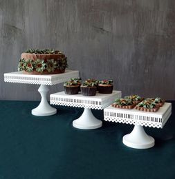 3 Size European Style Wedding Table Square Cake Stand Iron Tall Cake Fruit Tray Lace Single Cupcake Stand3138065