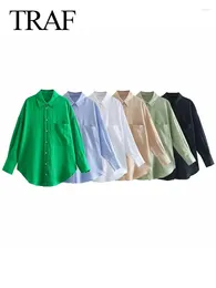 Women's Blouses Elegant Vintage Linen Office Ladies With Pocket Oversize Long Sleeve Button-up Shirts Female Causal Tops