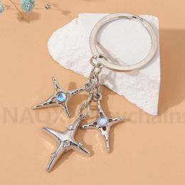 Y2k Pretty Four Pointed Star Keychain Enamel Universe Key Ring For Women Girl Good Birthday Gift Handmade DIY Jewelry Sets