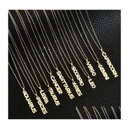 Pendant Necklaces 12 Zodiac Sign Stainless Steel Constellation Letter Gold Sier Chains For Men Women Fashion Birthday Jewellery Drop Del Oty5L