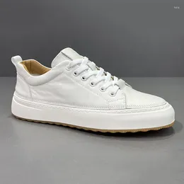 Casual Shoes Men's Walking Sneakers Spring Solid Color Simple White Toe Layer Cowhide Light Luxury Fashion Trend Board