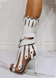 Boots White Sexy Ruffles Plain Open Toe Zippers Sandals Women Fashion High Heel Strappy Sandal Booties Shoes 20227142705