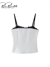 Women's Tanks BlingBlingee 2024 Summer Black Lace Patchwork Women Camis Thin Straps Sleeveless Backless Slim Female Crop Top Y2K White