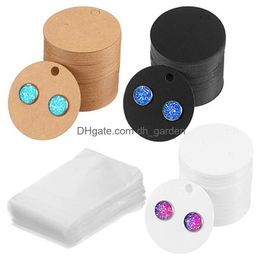 Tags Price Card Set Earrings Holders With Opp Bags Thick Hard Diy Craft 4Cm Small Round Blank Kraft Paper Ear Studs Display Drop Deliv Otnh2