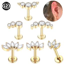 1Pc G23 Ear Tragus Cartilage Helix Daith Piercing Stud Earrings for Women Internal Thread Labret Lip Ring 16G 240523