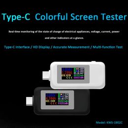 Type-C USB Tester Current 4-30V USB-C Voltage Current Tester Timing Ammeter 10 in 1 USB-C Charging Cable Colour screen