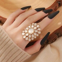 Cluster Rings Elegant Opal Stone Flower For Women Girl Korean Female Open Midi Finger Anillos Birthday Jewellery Year Gift