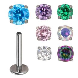 G23 PIERC Ear Lip Studs with circular Zircon Top Labret Nose Stud Threaded Earrings Multi size Body Piercing Jewellery 240523