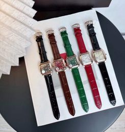 Classic New Couples Rome Quartz Watches Business Women Men Blue Pointer Wristwatch Multicolor Genuine Leather Roman Numbers Watch Geometric Square Clock