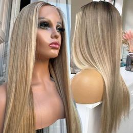 Synthetic Wigs Ash Blonde Highlight Wig Human Hair Hd Transparent Lace Wig Female 13x6 Lace Front Wig Brazilian Hair Colour 360 Full Lac Q240523