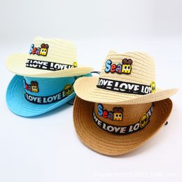20pcs/lot Summer children's straw hat wholesale cartoon cute sunscreen sun hat for boys and babies outdoor large eaves sunshade hat
