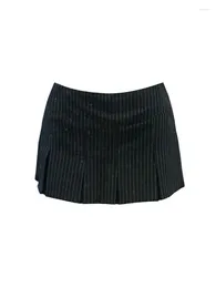 Skirts Kpop Black Striped Mini Skirt Daily Office Lady Spring Summer High Waist A-Line Y2K Women Basic Clothes Design Gothic