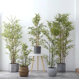 Decorative Flowers 90/120cm Large Artificial Bamboo Tree Silk Plants Leaves Tropical Tall Potted For Home Living Room Garden Corridor Decor