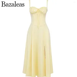 Casual Dresses 2024 Elegant Women's Backless Split Straped Summer Bow Tie Midi Dress Cute Chic Party