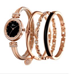 Luxury 4 Pieces Sets Womens Watch Diamond Fashion Quartz Watches Delicate Ladies Wristwatches Bracelets GINAVE Brand 215s