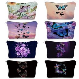 Storage Bags Butterfly Printed Fashion Women's Cosmetic Bag Animal Practical School Pencil Cases Travel Mini Ladies Makeup