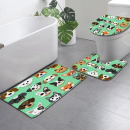 Bath Mats Dog Mat Cute Fun Animal Cartoon Pets Dogs Head Face Bathroom Set 3 Pieces Rug Toilet Seat Lid Cover Anti Skid