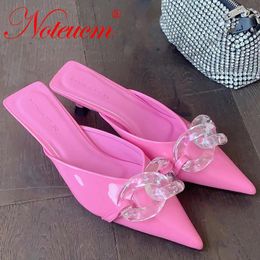 Slippers 2024 Summer Pink Green Female Slipper Sandals Ladies Mule Half Shoe With Transparent Chain Low Heel For Women Girl Y2K Shose 135